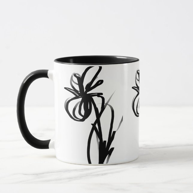 Taza Orquídea en blanco y negro abstracto (Izquierda)