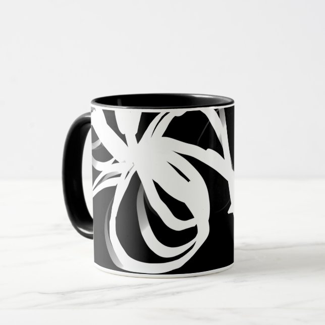 Taza Orquídea Noir: Resumen en blanco y negro (Anverso izquierdo)