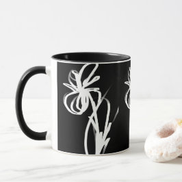 Taza Orquídea Noir: Resumen en blanco y negro