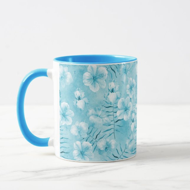 Taza Orquídeas blancas acuáticas tropicales Hibiscus Fl (Izquierda)