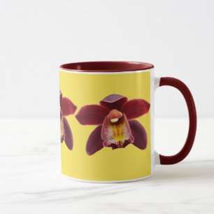 Taza Orquídeas Maroon I Hermosa Floral Roja