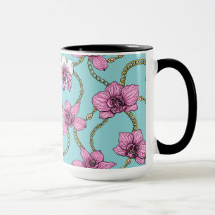 Taza orquídeas y cadenas, rosa y azul
