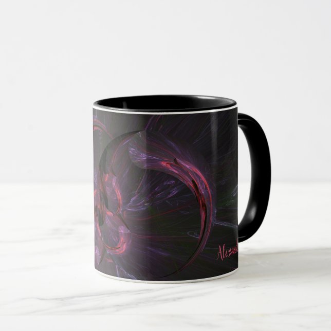 Taza Oscuro Nombre Gótico Rosa Gris Fractal Negro (Anverso derecho)