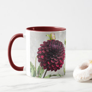 Taza Oscuro rojo Dahlia Bloom Floral Mug
