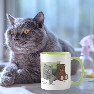 Taza Osito de peluche azul divertido gato gris lindo