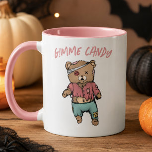 Taza Osito de peluche rosa zombie me da caramelos Hallo