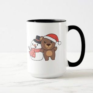 Taza Oso Con Hombre De Nieve En Invierno Para Navidades
