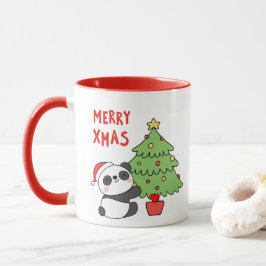 Taza Oso De Panda Cuto Con Árbol De Navidad