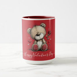 Taza Oso de peluche del día de San Valentín con rosa y