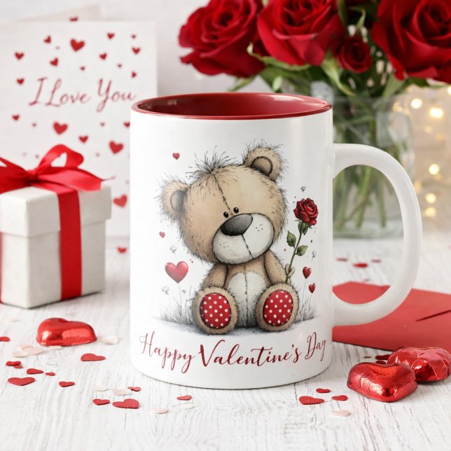 Taza Oso de peluche del día de San Valentín con rosa y  (Subido por el creador)
