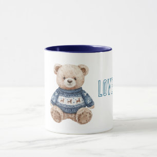 Taza Oso de peluche feliz suéter azul amor