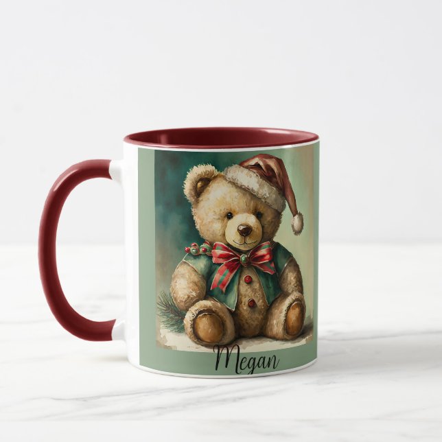 Taza Oso de peluche navideño navideño personalizado (Izquierda)