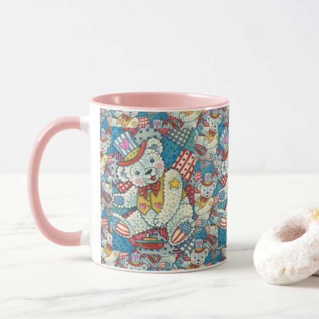 TAZA OSO DE TEDIA PATRIOTA, BARCO Y COLCHOTE CULTIVO (Con donut)