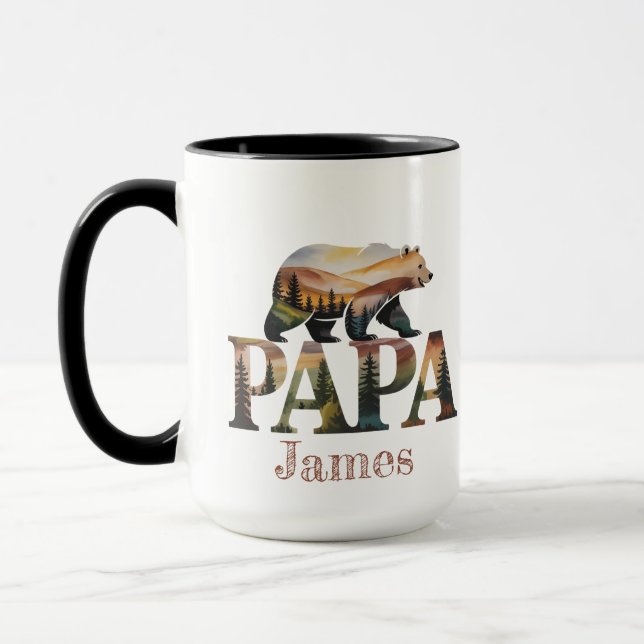 Taza Oso PAPA - Silueta de la naturaleza de las acuarel (Izquierda)