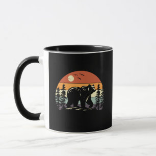Taza Oso Pardo Retro Silueta Vintage Atardecer 
