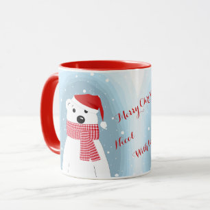 Taza Oso polar en sombrero Santa, personalizado