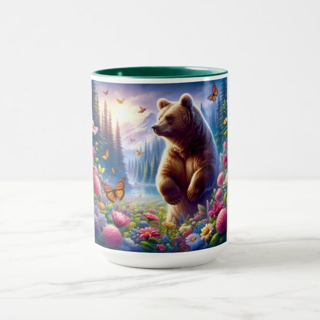 Taza Oso y mariposas alegres y coloridos (Centro)