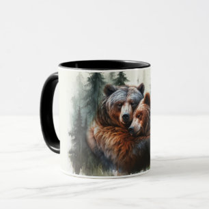 Taza Osos de Acuarela Boda Rústica en la Naturaleza