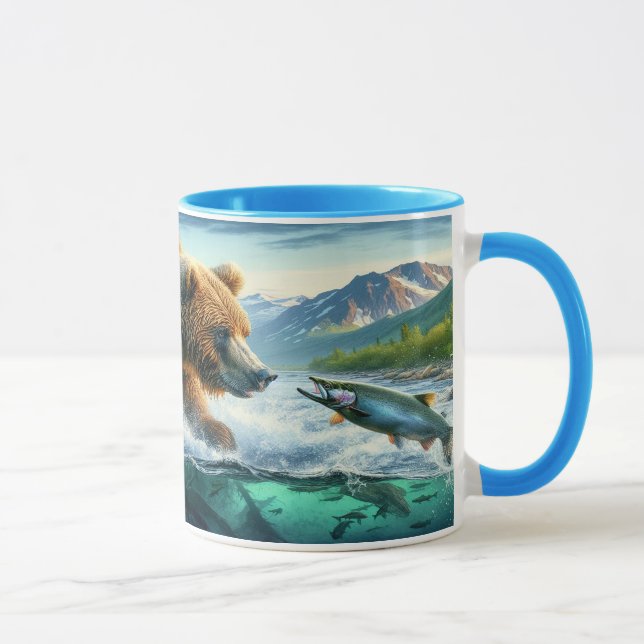 Taza Osos pardos con salmón de trucha de la cabeza de v (Derecha)