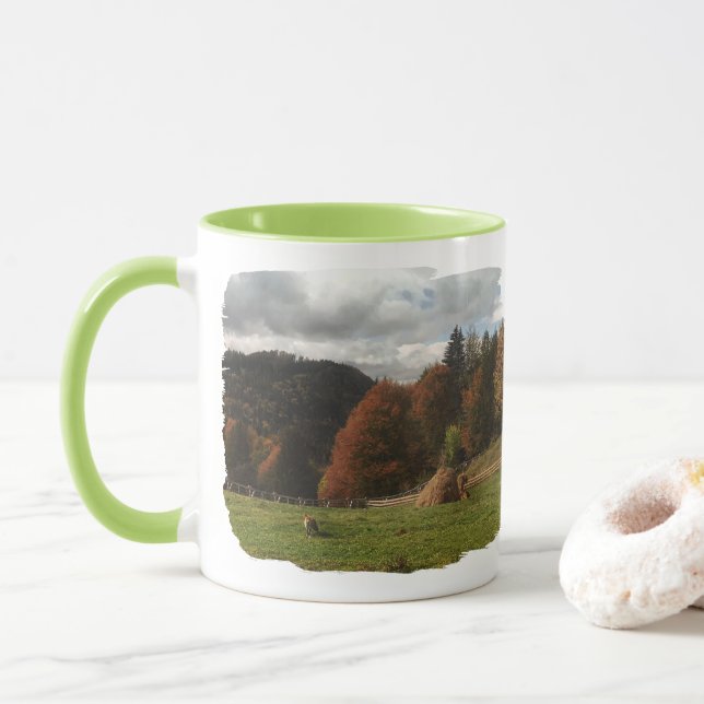 Taza Otoño Con Fox Y Haystack De La Montaña (Con donut)