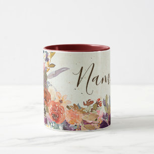 Taza Otoño floral personalizado acuarela mixta