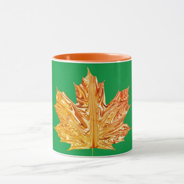 Taza otoño Naranja oro maple leaf otoño caída verde (Centro)