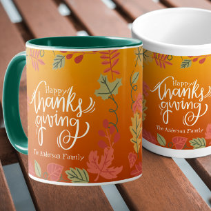 Taza Otoño personalizado deja feliz Acción de Gracias