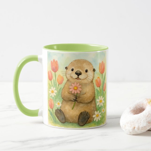 Taza Otter con brotes de primavera (Con donut)