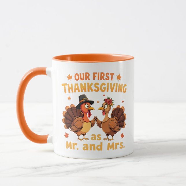 Taza Our First Thanksgiving Mr and Mrs Couples Newlywed (Izquierda)