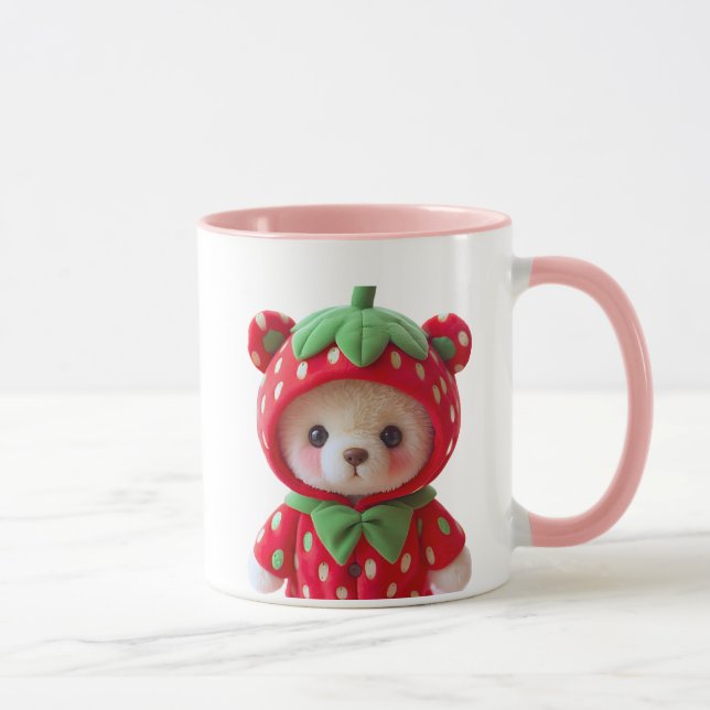 Taza Ours en peluche avec capuche déguisé en fraise. (Derecha)