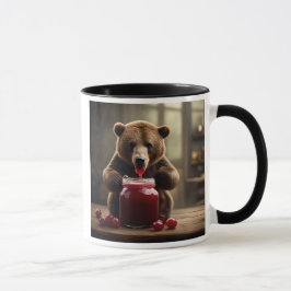 Taza Ours gourmand dévorant un pot de confiture.