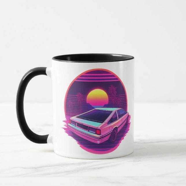 Taza Outrun Synthwave Retro 80s Sports Car Sunset Mug (Izquierda)