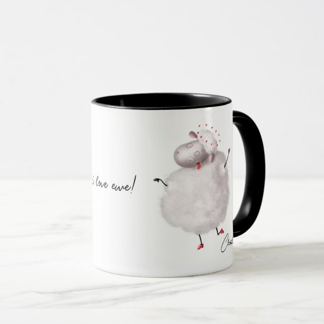 Taza Oveja divertida me encanta nombre personalizado de (Anverso derecho)