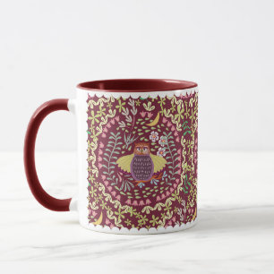 Taza Owl Folk Wine Red