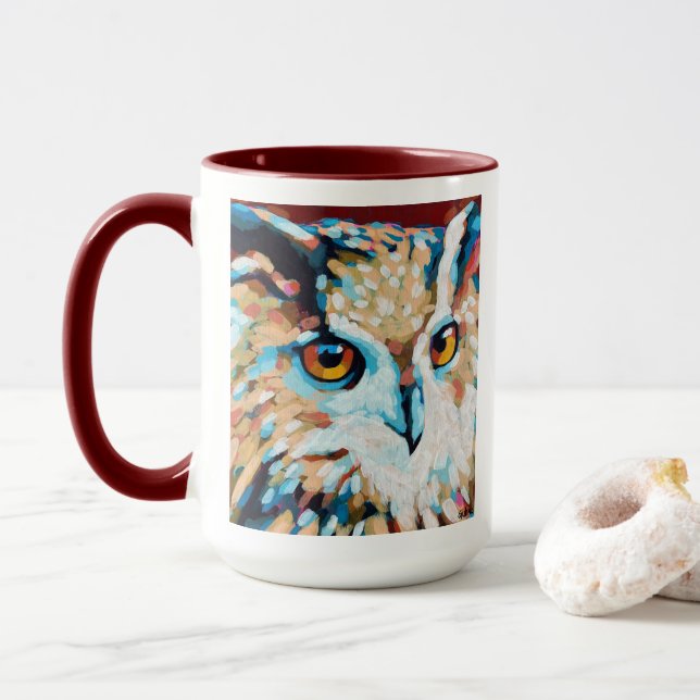 Taza Owl Painting - Gift for Animal Lovers (Con donut)