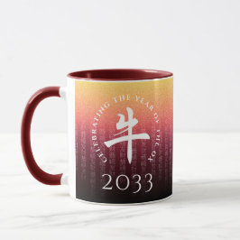 Taza Ox 牛 Oro Rojo Símbolo chino zodiaco lunar