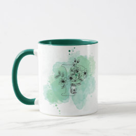 Taza P acuarela inicial Monograma Verde Botánico