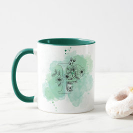 Taza P acuarela inicial Monograma Verde Botánico