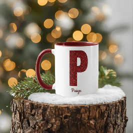 Taza P de monograma con brillo moderno y nombre