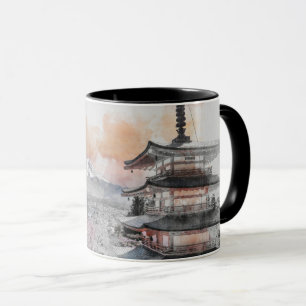 Taza Pagoda Japonesa Acuarela & Fuji