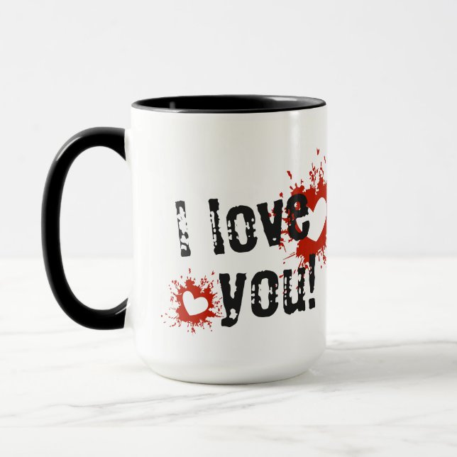 Taza Paint Rojo Splatter Hearts, Te Amo (Izquierda)