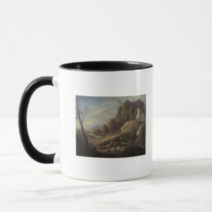 Taza Paisaje con los granjeros que tienden sus animales