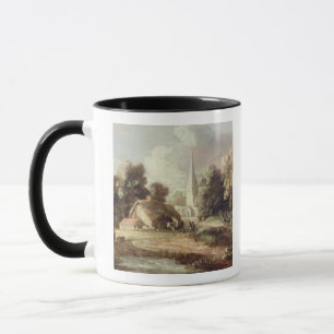 Taza Paisaje con una iglesia, cabaña, aldeanos y