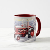 Paisaje de invierno de la granja del Tractor rojo 