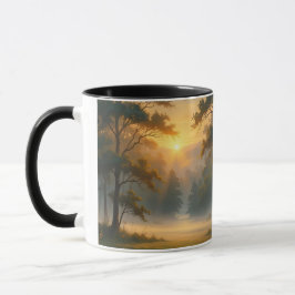 Taza Paisaje de los bosques montañosos con dos árboles