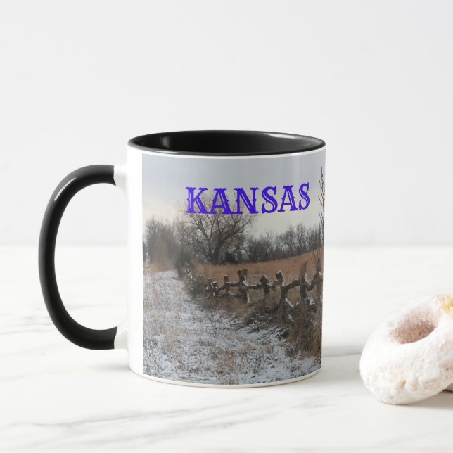 Taza Paisaje del café de Kansas Snowy Fence Mug (Con donut)