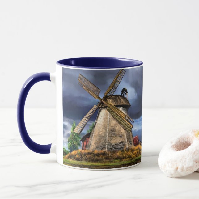 Taza Paisaje del molino de viento de los Países Bajos M (Con donut)