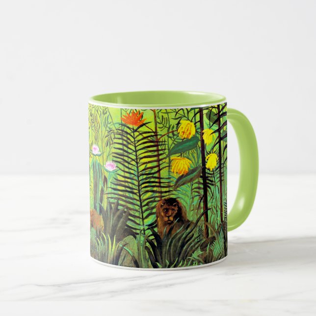 Taza Paisaje exótico con león y leona, (Anverso derecho)