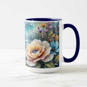 Taza Paisaje forestal del río Cosmos azul y albaricoque