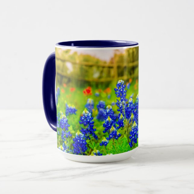 Taza Paisaje moderno de la valla campestre Bluebonnets  (Anverso izquierdo)